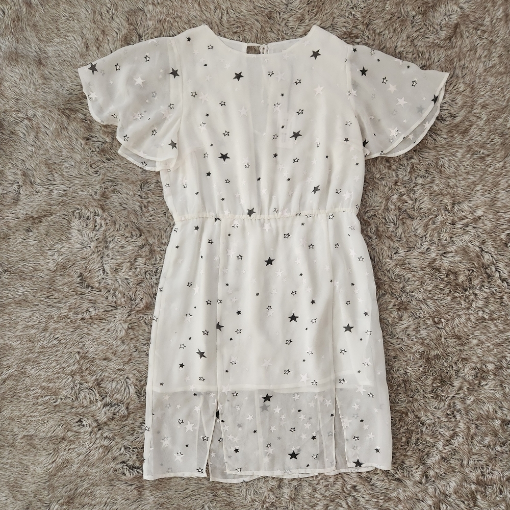 LUCCA Couture Short Flutter‎ Sleeve Knee-length Dress White Women's Size Large